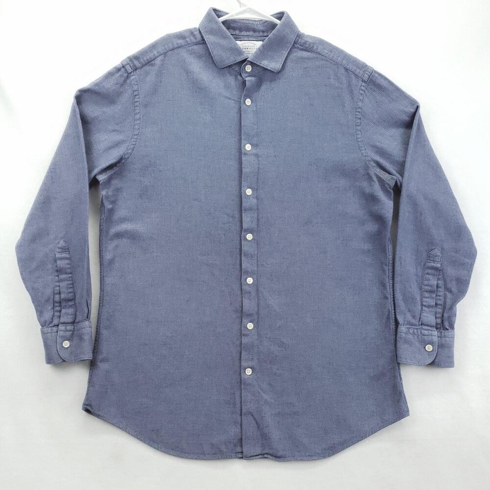 Charles Tyrwhitt Shirt Mens 17 35 XL Blue Slim Fit Long Sleeve Button Up Cotton